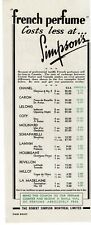 1940 Simpson's Vintage PRINT AD Canada French perfume retail prices comparisons picture