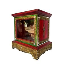Donate Box Thai Buddhist Temple Small Stained-Glass Antique Style Wood Handmade picture
