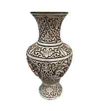 Ivory Dynasty Arnart Vase 1982 Carved Resin on Brass Floral Oriental Vintage picture