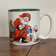 Vintage Potpourri Press Coffee Mug Santa With Kitty Cat 1992 Made In Korea C'Mas picture