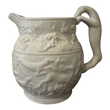 Italy Embossed White Pitcher Dog Greyhound Handle Grapes Hunting Deer Rare picture