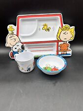 3pc Vintage Peco Peanuts Snoopy Melamine Divided Childs Food Tray Bowl Cup picture