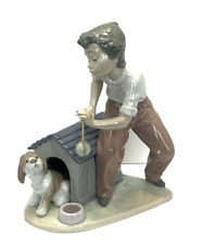 Lladro Come Out and Play 5797 Boy Playing Fetch with Puppy Dog in House Mint picture