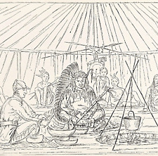 1832 Mandan Indian Chief Engraving 1885 Native Americans George Catlin ORIGINAL picture