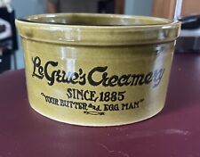 Le Grue's Vintage Stoneware Creamery  Butter & Egg Man Olive Green Crock picture