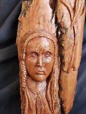 Cottonwood Bark Carving Of An Indian Warrior and His Squaw picture
