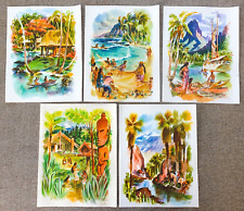 5 Aboard S.S. Mariposa Dinner Menu Lot Vintage Cruise Tropical Watercolor Art picture