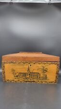 Antique Large Wooden Tea Caddy with St. Nicholas Churches Scene, 11 3/8
