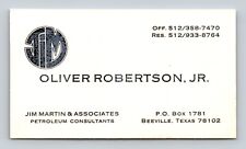 Jim Martin Petroleum Consultants Oliver Robertson BEEVILLE TX VTG Business Card picture