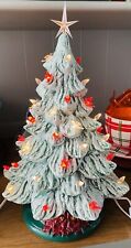 ceramic christmas tree, Lighted 15 Inch, White , Free With Red And White Birds  picture