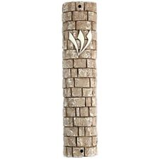 Polyresin Stone like Mezuzah Case 12 Cm Beige & Brown With Kotel Stones Design picture