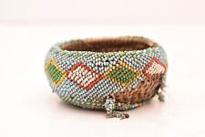 Antique Native American Beaded Basket Colorful Seed Beading Miniature 3.5