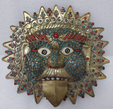 Authentic Vintage tibetain Nepalese mahakala Brass turquoise Red Coral Scarce picture