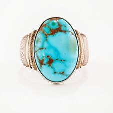 EARLY NATIVE AMERICAN STERLING BLUE THUNDERBIRD TURQUOISE STAMPED RING 5.5 picture