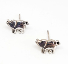 Happy pig curly tail figural farm sterling silver vintage stud earrings 925 picture