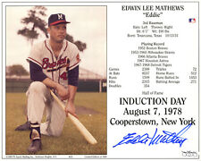 (SSG) EDDIE MATHEWS Signed 10X8 H.O.F. Induction Day Card - JSA Authentication picture