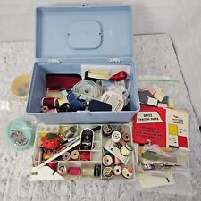 Vintage Wil-Hold Wilson Plastic Blue Sewing Box Trays Supplies Loaded Lot Thread picture