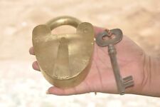Vintage Big Solid Heavy Unique Shape Handcrafted Brass Padlock, Nice Patina picture