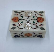 Vintage Marble Inlay Art Trinket Jewelry Box From Agra India Semi Precious Stone picture
