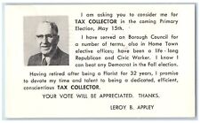 1973 Tax Collector Leroy Appley Primary Election Political Advertising Postcard picture