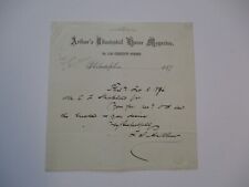 ANTIQUE LETTER BY FROM ARTHUR'S ILLUSTRATED HOME MAGAZINE SIGNED BY ARTHUR 1876 picture