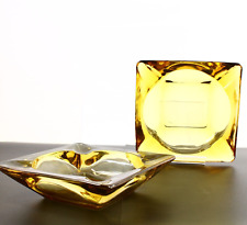 MCM Mid Century Modern Ashtrays Matching Pair ● Amber Glass ● Medium 12cm x 12cm picture