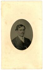 CIRCA 1860'S Hand Tinted Paper Framed TINTYPE Handsome Man With Mustache in Suit picture
