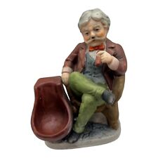 Ceramic Dapper Old Man Sitting, Smoking a Cigar Vtg Porcelain Pipe Stand Holder picture