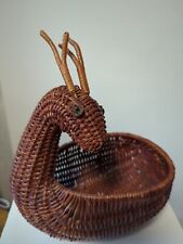 Deer Woven Basket Vintage Brown Wicker Reindeer Trinket Planter MCM Gift picture