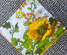 4 Vintage Retro Floral Cloth Dinner Napkins 1980's Gold Green Brown Orange picture