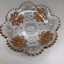Antique EAPG Paddle Wheel Gold Etched Glass Trinket Dish picture