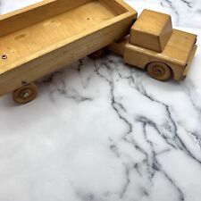 VINTAGE PLAYSKOOL • Small 2 Pc Solid Wood Truck • Cab Hitch Trailer Flatbed picture
