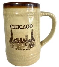 Vtg 70s Chicago Windy City Ceramic Souvenir Stein Large Beer Mug Skyline Vase picture