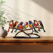 Colorful Birds Figurine Standing On Pine Tree Branch Statue Vintage Style Decor picture