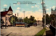 Shreveport LA Junction Grand Ave Cotton Texas St Trolley c1910s postcard BQ3 picture