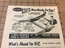 vintage original 1954 ad: GUILLOW's KIWI sendational free flight kit 