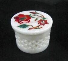 2.5 Inches Round Marble Jewelry Box Hand Carving Work Pill Box with Elegant Look picture