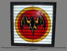 Rare Superb Lg Bacardi Distillery Bat Logo Leaded Stained Glass Advertising Sign picture