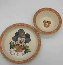 Disney Vintage Autumn Harvest Mickey Mouse Plate Bowl Pumpkin Thanksgiving picture