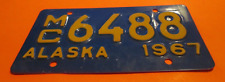 VINTAGE 1967 BLUE ALASKA MOTORCYCLE TAG BIKE LICENSE PLATE MC 6488 NICE picture