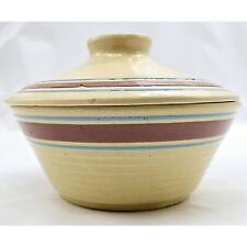 Vintage Watt Pottery Ridged Casserole Dish with Lid Rose and Blue Band #601 USA picture