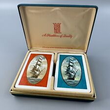 1947 Kem Playing Cards Double Deck Clipper Ship with Teal Hinged Case - Vintage picture