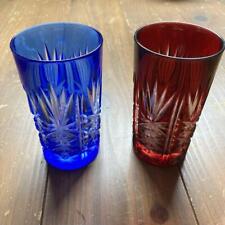 Edo Kiriko  Red And Blue Pair Glass Tumbler picture