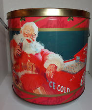 Vintage Coca Cola Popcorn Tin Large Santa Clause Christmas Coke Collectible picture