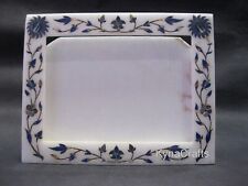 9x7 Inches Photo Frame Inlaid with Lapis Lazuli Stone White Marble Picture Frame picture
