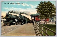 P.B. & W. Railroad Depot Station Harrington Delaware Train Smoke c1910 Postcard picture