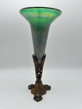 Antique Cornet Vase Epergne Stand With Green Iridescent Glass Insert ESTATE FIND picture