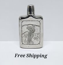Vintage Art Nouveau Prince Engraved Etched Nude Women Metal Flask Shot Glass  picture