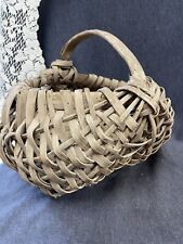 Antique Primitive Handmade Cabin Wood Splint Gathering Buttocks Basket 15x13x12” picture