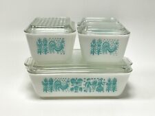 Vntg 50's Pyrex Amish Turquoise Butterprint Refrigerator Full Set of 8 pieces picture